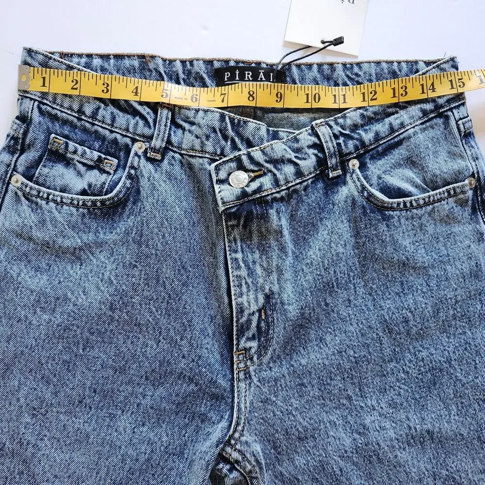 Piral Cross Button Straight Leg Blue Distressed Jeans Size Medium - Picture 9 of 11